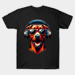 Smiling Rhodesian Ridgeback DJ in Japanese Art Harmony T-Shirt